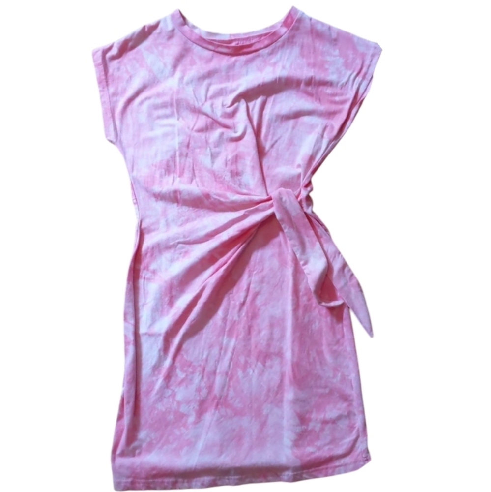 Tie Dye Adjustable Mini Dress, Cinched Waist, S, Cap Sleeves, Stretchy, Bodycon
